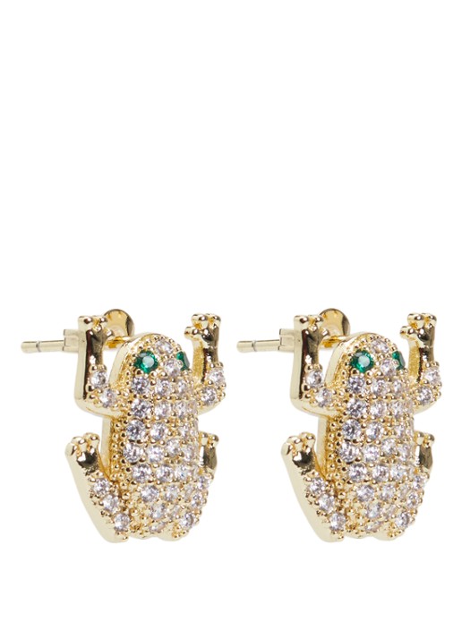 Anna + Nina Enchanted Froggies oorknopjes  - voorkant goud