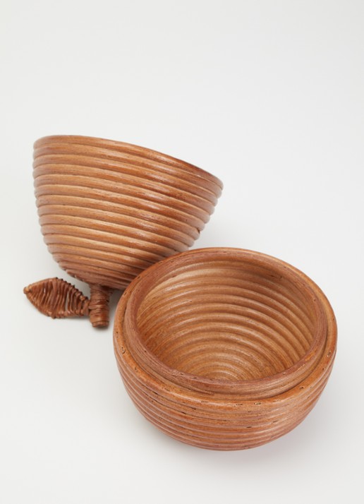 Anna + Nina Pear rattan opbergdoos 28 cm  - voorkant 2 bruin