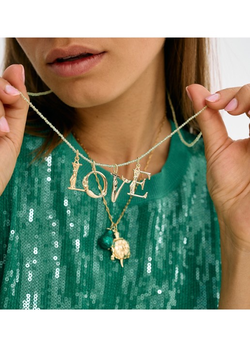 Anna + Nina Peridot Gemstone ketting - achterkant 3 goud