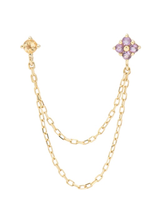 Anna + Nina Single Gilded Chain oorknopjes van 14 karaat geelgoud met amethist en citrien - detail 4 geelgoud
