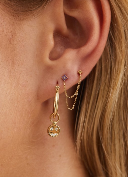 Anna + Nina Single Gilded Chain oorknopjes van 14 karaat geelgoud met amethist en citrien - voorkant 2 geelgoud