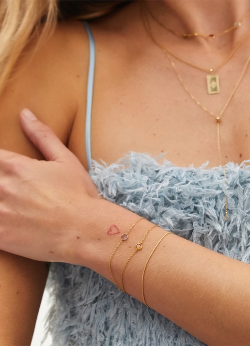 Anna + Nina Snake armband van 14 karaat geelgoud - voorkant 3 geelgoud