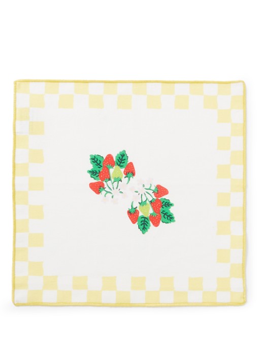 Anna + Nina Strawberry Fields servet van biologisch katoen  23,8 x 23,8 cm - voorkant geel