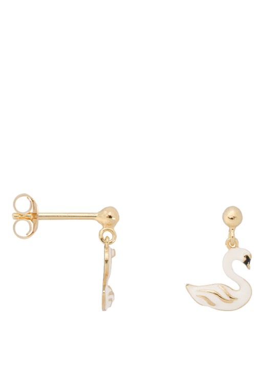 Anna + Nina Swan Lake Stud enkele oorsteker verguld - detail 3 wit