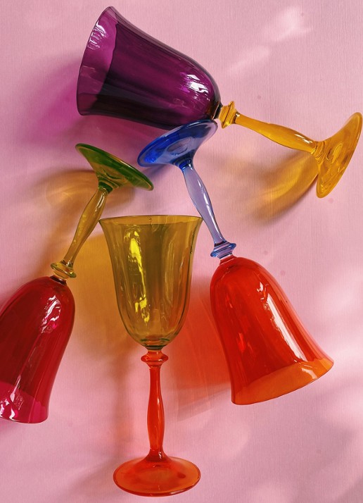 Anna + Nina Witte wijnglas 20 cl set van 4 - detail multicolor