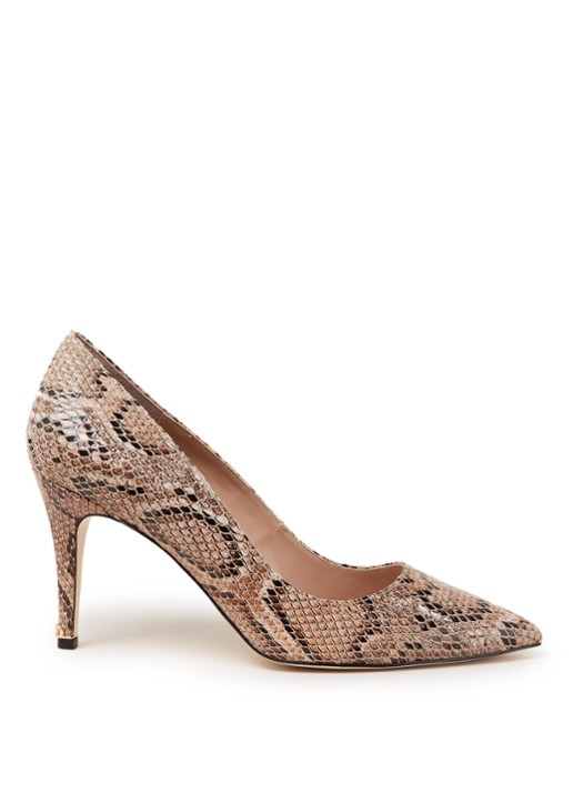 Anna pump met slangenstructuur - voorkant 4 lichtbruin