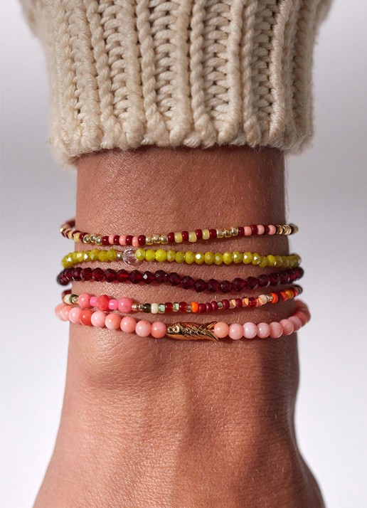 ANNI LU Cosmic cactus kralenarmband verguld - voorkant 2 olijfgroen