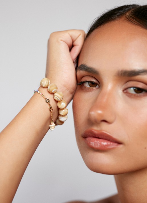 ANNI LU Jetset Gems armband verguld - detail 3 beige