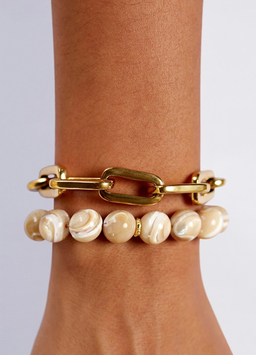 ANNI LU Jetset Gems armband verguld - detail 4 beige