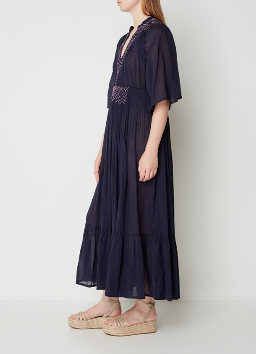 Antik Batik Ayo gelaagde maxi jurk met plissé en borduring - voorkant 4 donkerblauw