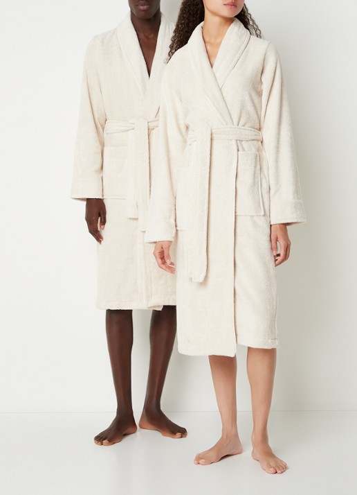 Aquanova Badjas van katoen met opgestikte zakken - unisex - voorkant 2 beige