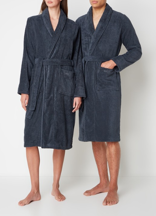 Aquanova Badjas van katoen met opgestikte zakken - unisex - detail 4 donkergrijs