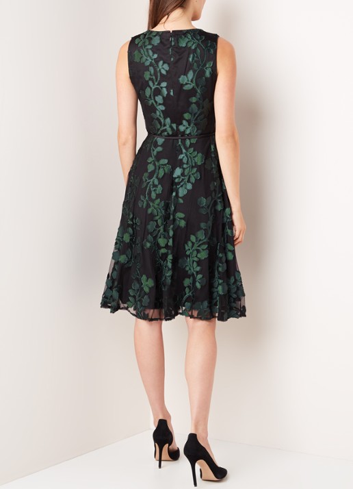 Ariana midi jurk met jacquard dessin en strikceintuur - achterkant 4 zwart