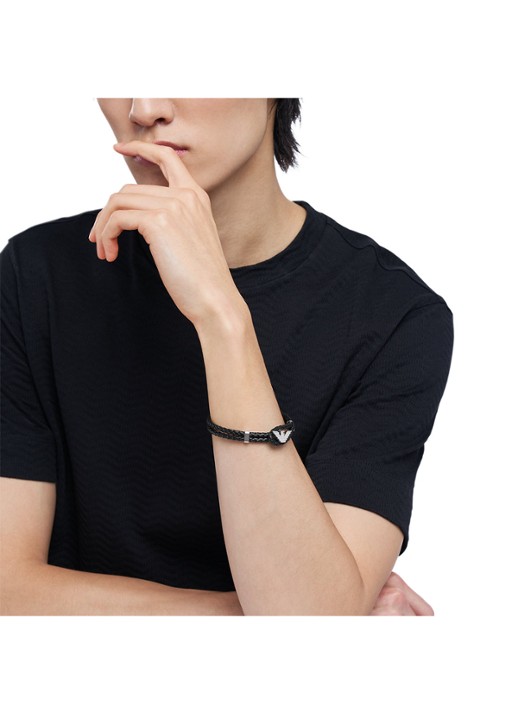 Armani Armband van leer EGS3237040 - detail 3 zilver