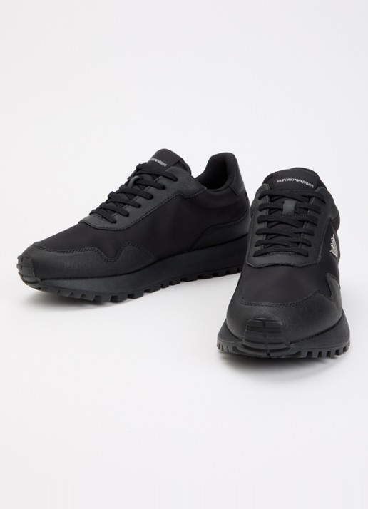 Armani ASV Nylon sneakers met leren details en logo  - detail 3 zwart