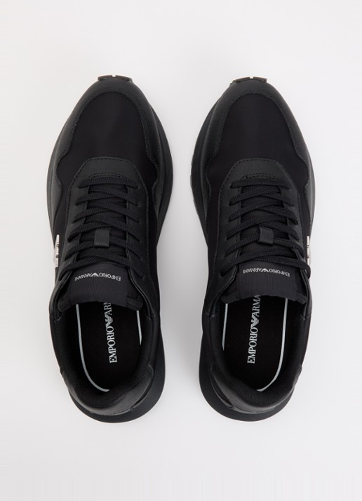 Armani ASV Nylon sneakers met leren details en logo  - detail 4 zwart