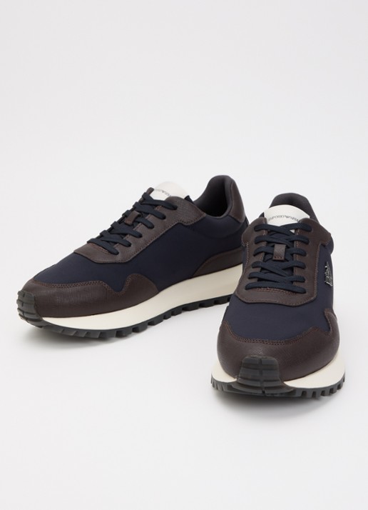 Armani ASV Nylon sneakers met leren details en logo  - detail donkerblauw