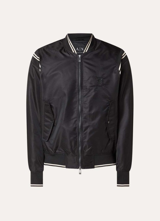 Armani Baseball jack met logo- en backprint - voorkant 2 zwart