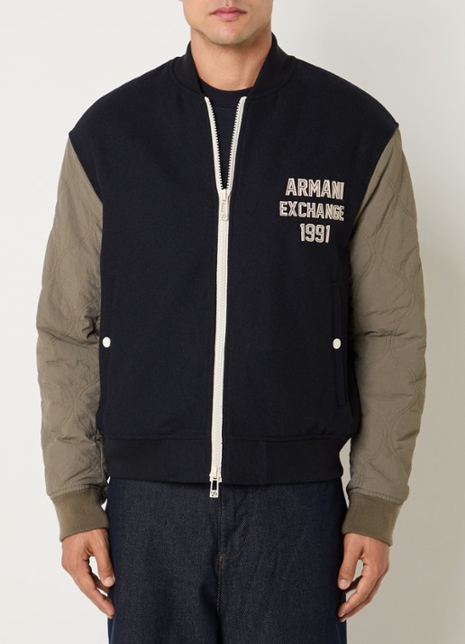 Armani Bomberjack in scheerwolblend met logoborduring en quilt patroon