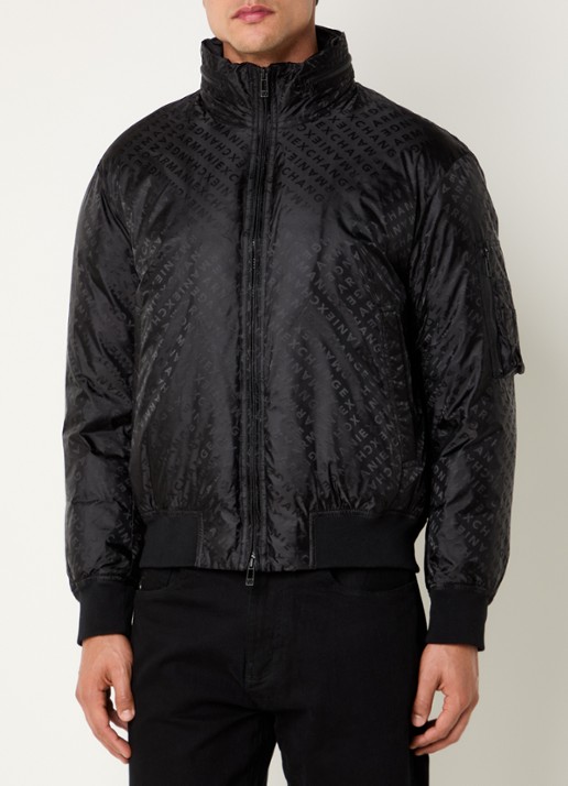 Armani Bomberjack met logoprint en opbergbare capuchon