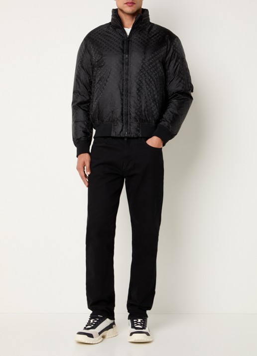 Armani Bomberjack met logoprint en opbergbare capuchon - voorkant 3 zwart