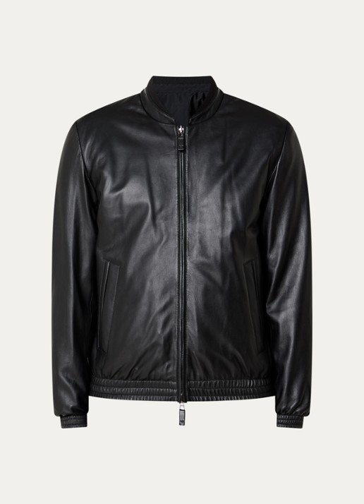 Armani Bomberjack van leer met steekzakken - voorkant 3 zwart