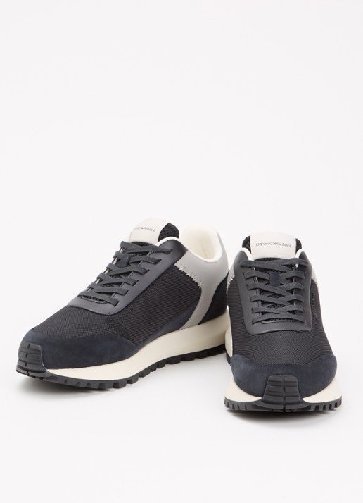 Armani Cordura sneaker met details van suède - detail 2 donkerblauw