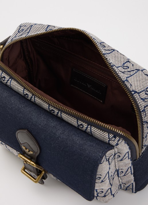 Armani Crossbodytas met logoprint en details van leer  - detail 3 indigo