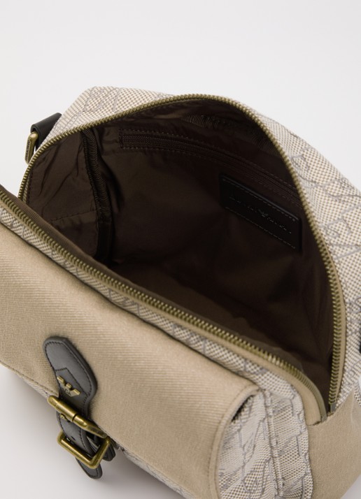 Armani Crossbodytas met logoprint en details van leer  - detail beige