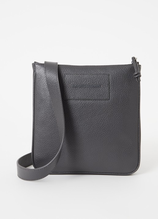Armani Crossbodytas van leer met logo - voorkant donkerbruin
