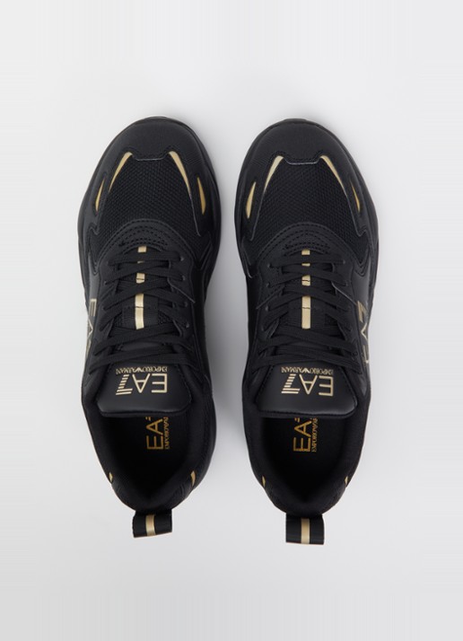 Armani EA7 ACE Runner sneaker van leer met mesh details en logo - detail 2 zwart