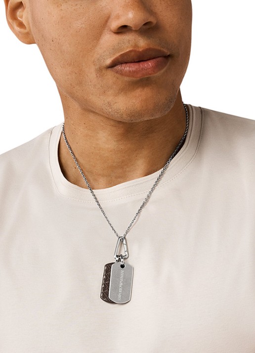 Armani Eagle ketting met hanger en leer EGS3133040 - voorkant 3 zilver