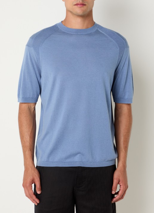 Armani Fijngebreid T-shirt in zijdeblend