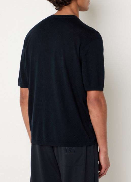 Armani Fijngebreid T-shirt in zijdeblend - achterkant donkerblauw