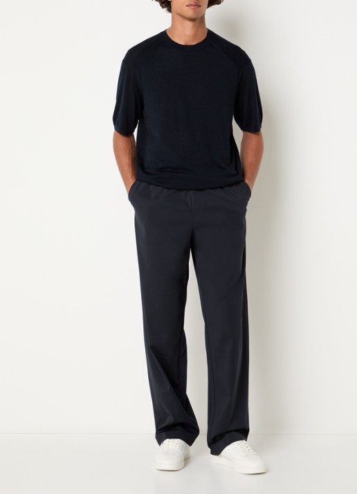 Armani Fijngebreid T-shirt in zijdeblend - voorkant 3 donkerblauw