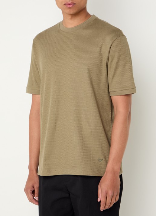 Armani Fijngebreid T-shirt met ingebreid patroon - detail 4 mosgroen