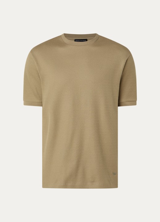 Armani Fijngebreid T-shirt met ingebreid patroon - voorkant 2 mosgroen
