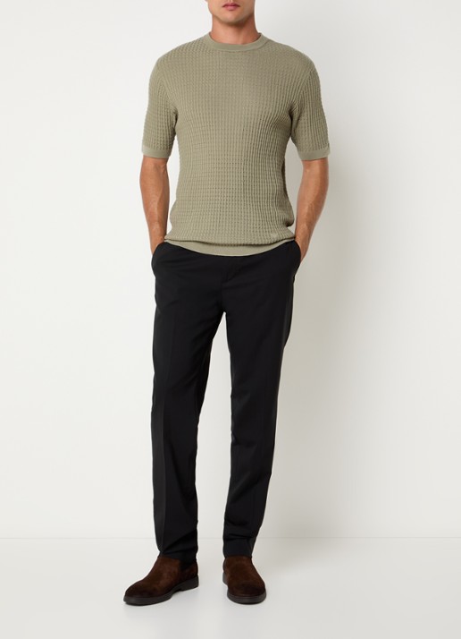 Armani Fijngebreid T-shirt van wol met structuur - voorkant 3 khaki