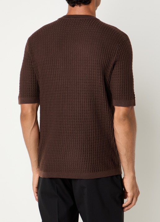 Armani Fijngebreid T-shirt van wol met structuur - achterkant 2 donkerbruin