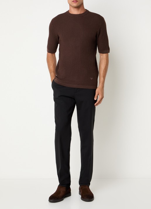 Armani Fijngebreid T-shirt van wol met structuur - voorkant 4 donkerbruin