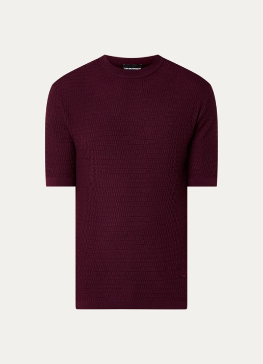Armani Fijngebreid T-shirt van wol met structuur - voorkant 2 grijsmele