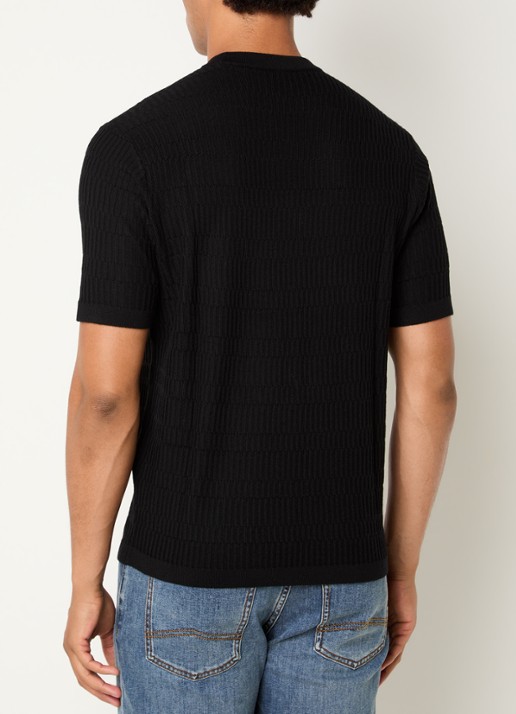 Armani Fijngebreid T-shirt van wol met structuur - achterkant zwart