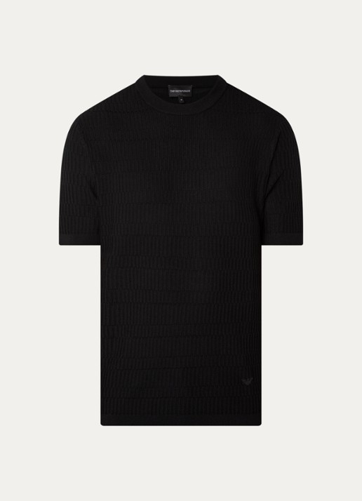 Armani Fijngebreid T-shirt van wol met structuur - voorkant 2 zwart
