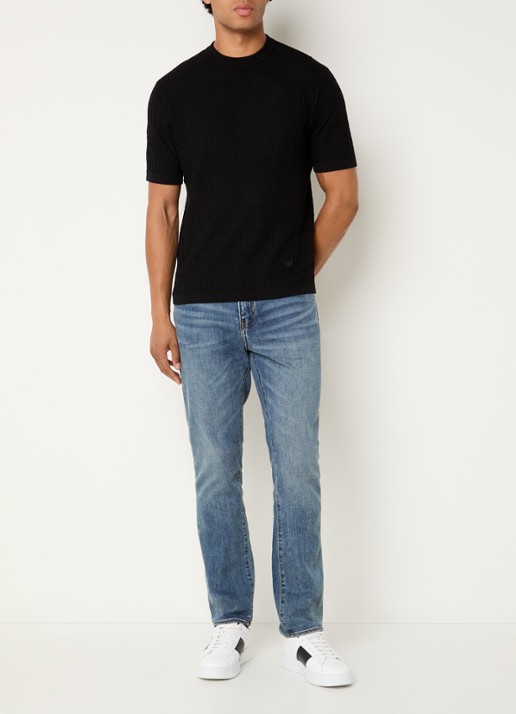 Armani Fijngebreid T-shirt van wol met structuur - voorkant 3 zwart