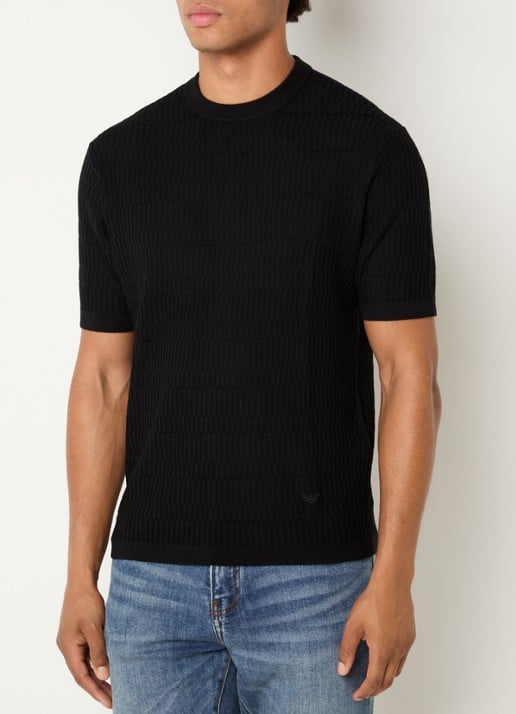 Armani Fijngebreid T-shirt van wol met structuur