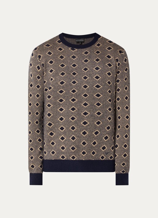 Armani Fijngebreide pullover in kasjmierblend met ingebreid patroon - voorkant 2 donkerblauw
