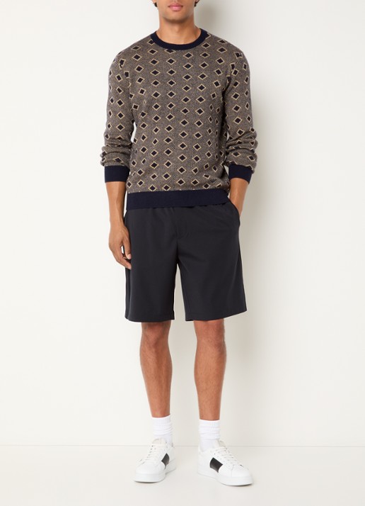 Armani Fijngebreide pullover in kasjmierblend met ingebreid patroon - voorkant 3 donkerblauw