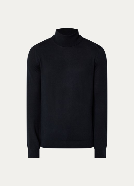 Armani Fijngebreide pullover in wolblend met col - voorkant 3 donkerblauw