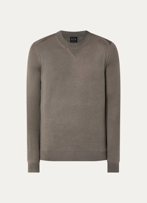 Armani Fijngebreide pullover in wolblend met ronde hals - voorkant grijs