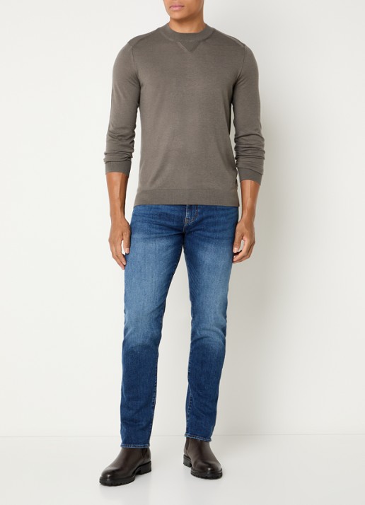Armani Fijngebreide pullover in wolblend met ronde hals - voorkant 2 grijs